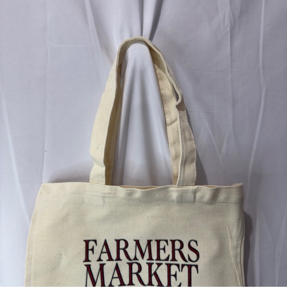 Farmers Market Cream Tote Bag 14” x 11” x .5” NWOT - Picture 7 of 11